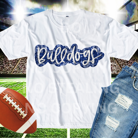 blue silver bulldogs faux sequin