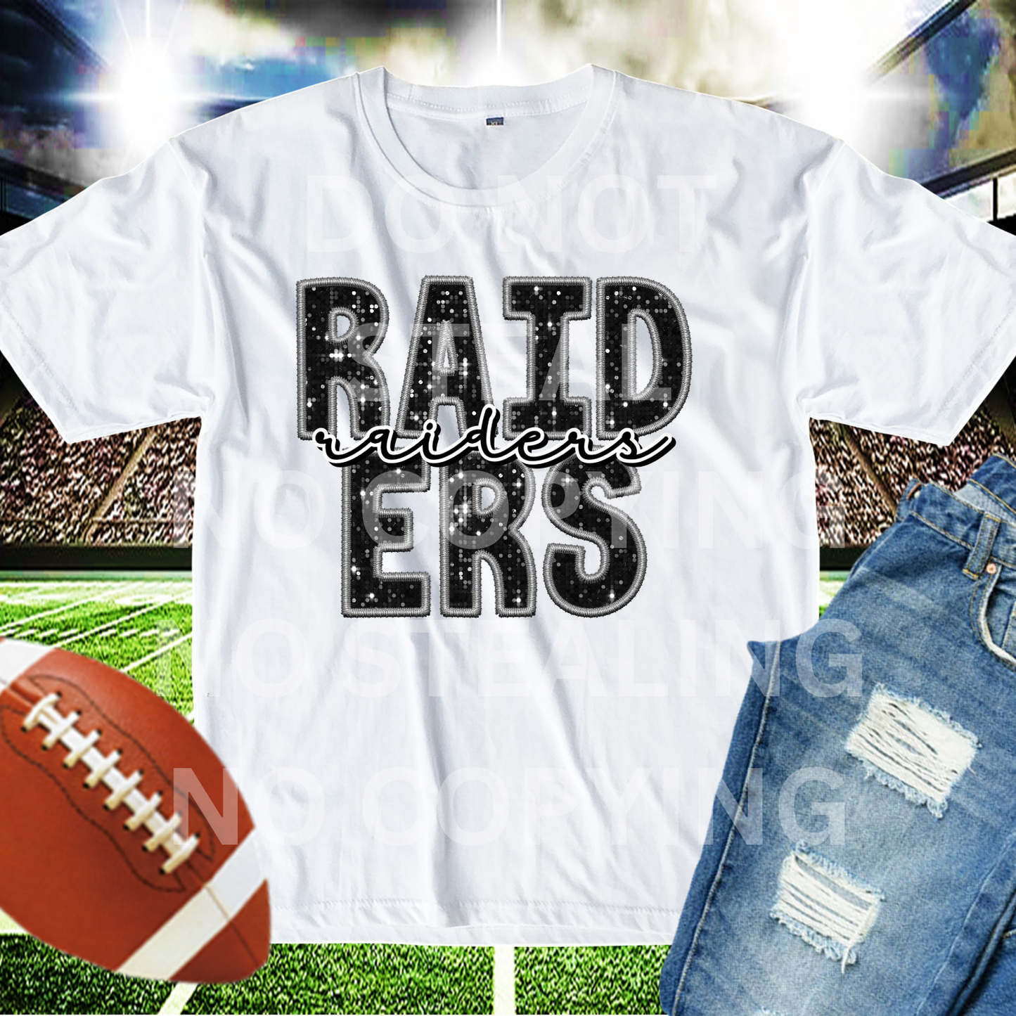 raiders faux sequin